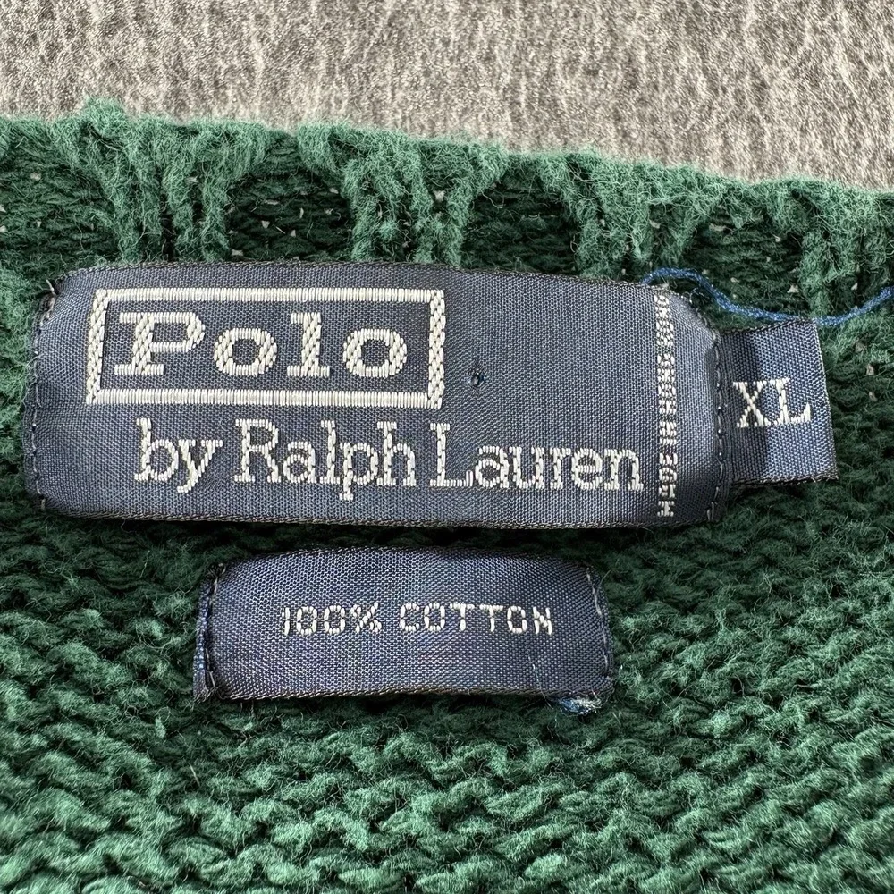 Vintage Polo Ralph Lauren Sweater Mens XL Green Cotton Knit Crew Neck Pony Logo